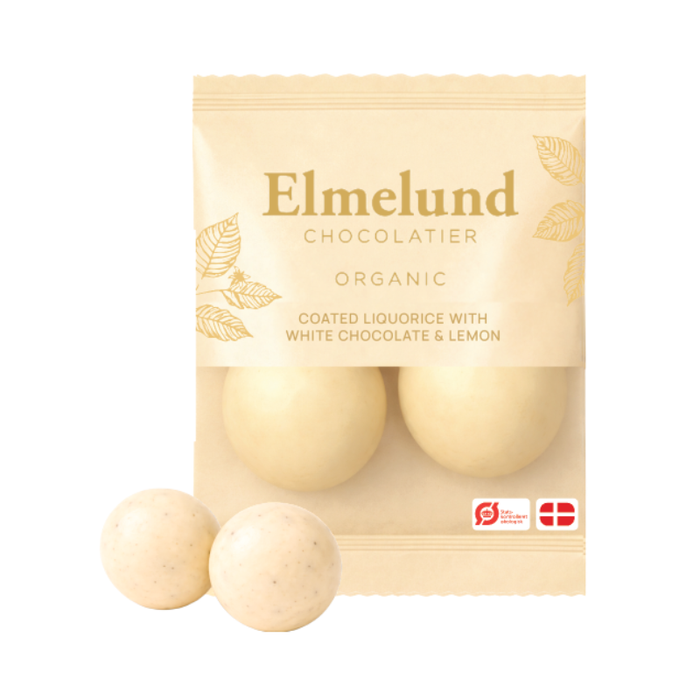 Økologiske lakridskugler med lemon - Elmelund Chocolatier