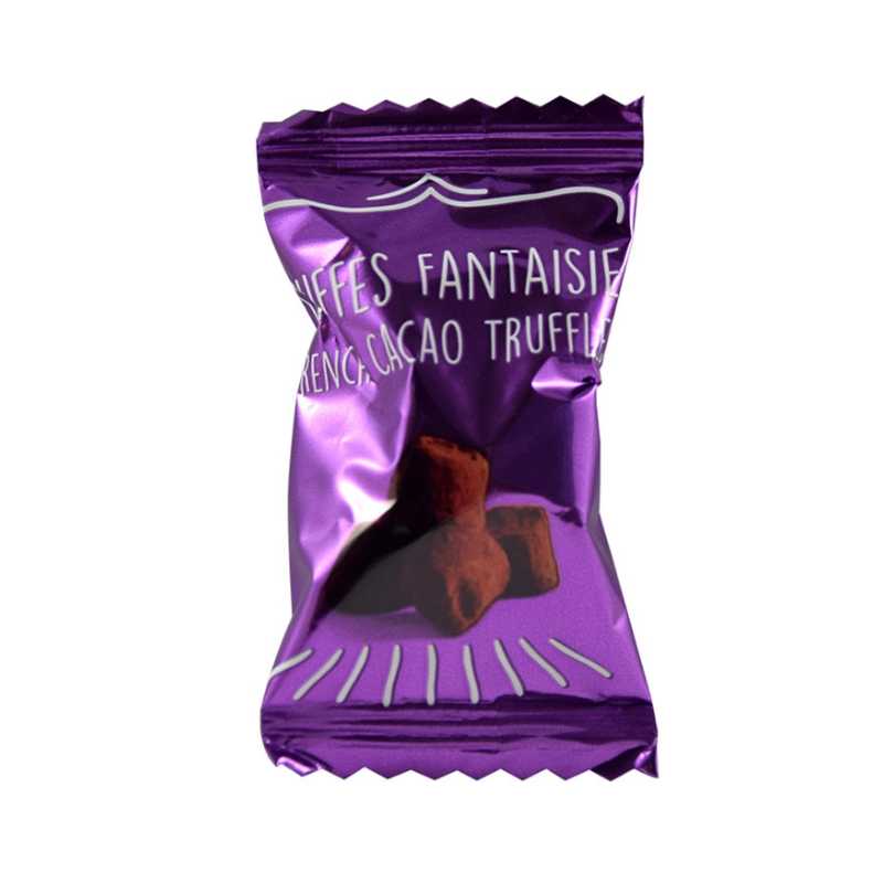 Enkeltindpakket chokoladetrøffel med hasselnød fra Weibel i lilla folie