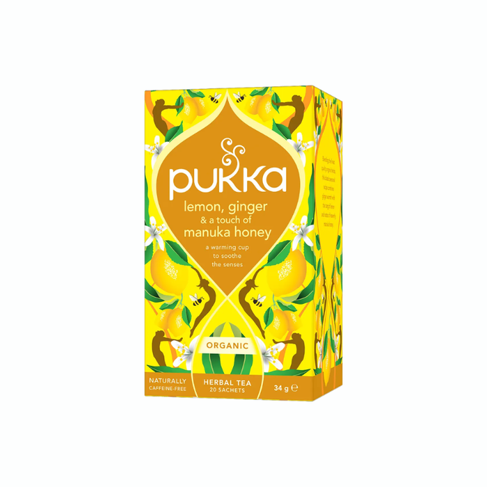 Pukka Lemon, Ginger & Manuka Honey økologisk urtete med citron, ingefær og manukahonning.