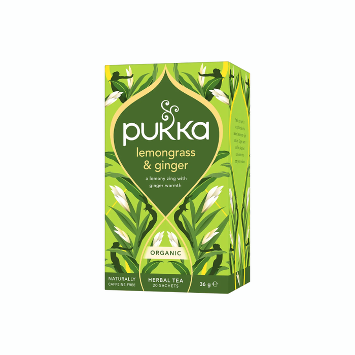 Pukka Lemongrass & Ginger økologisk urtete med citrongræs, ingefær, lakridsrod og citronverbena.