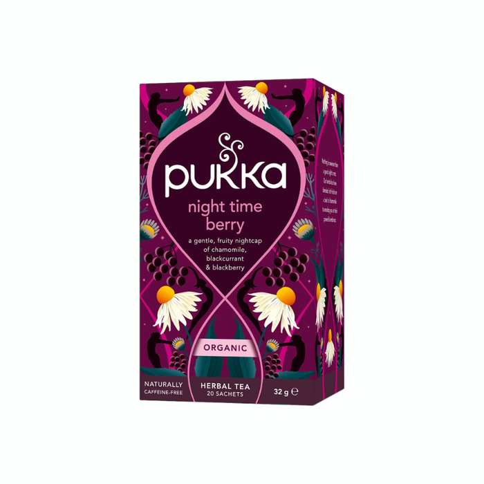 Pukka Night Time Berry økologisk urtete med solbær, hyldebær, ingefær og baldrian.