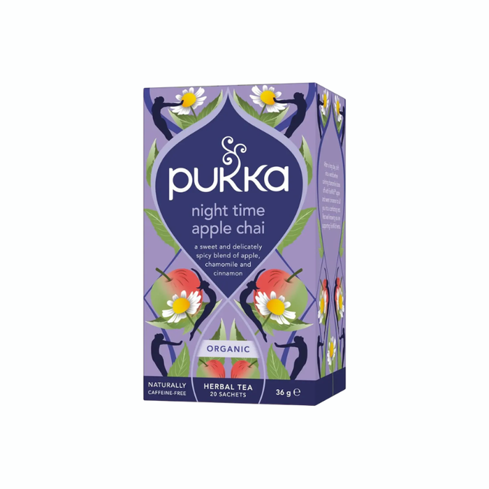 Pukka Night Time Apple Chai økologisk urtete med kamille, æble og kanel i 20 tebreve.