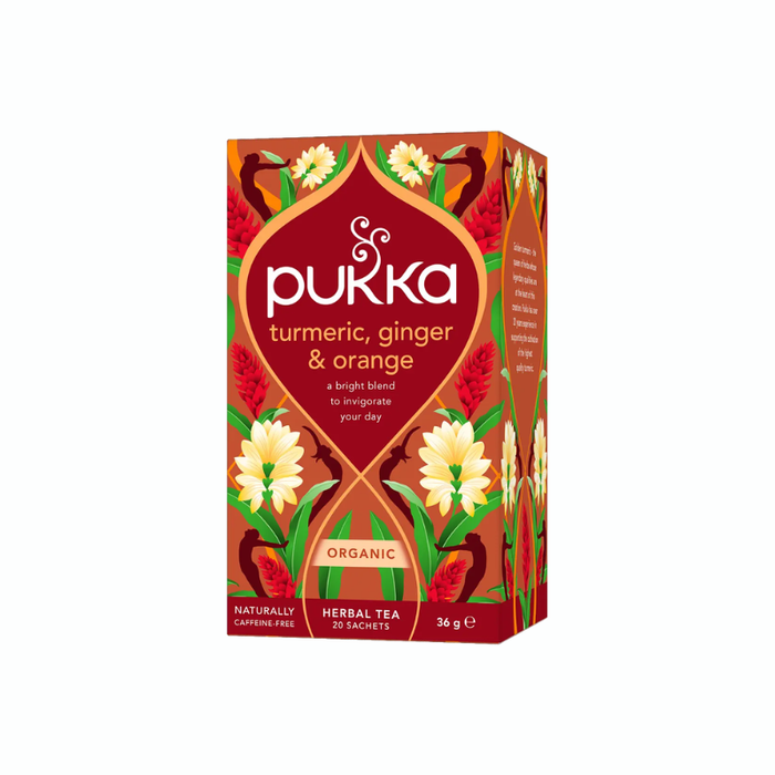 Pukka Turmeric, Ginger & Orange økologisk urtete med gurkemeje, ingefær, galanga og appelsin.