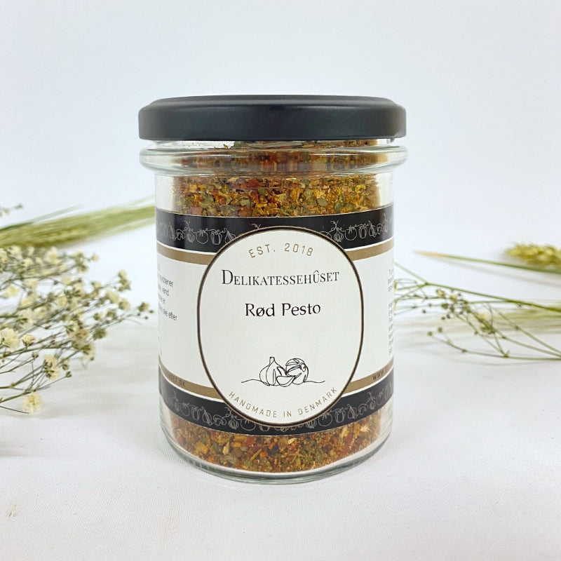 Glas med Delikatessehuset Rød Pesto krydderiblanding i kategorien salt og krydderier.