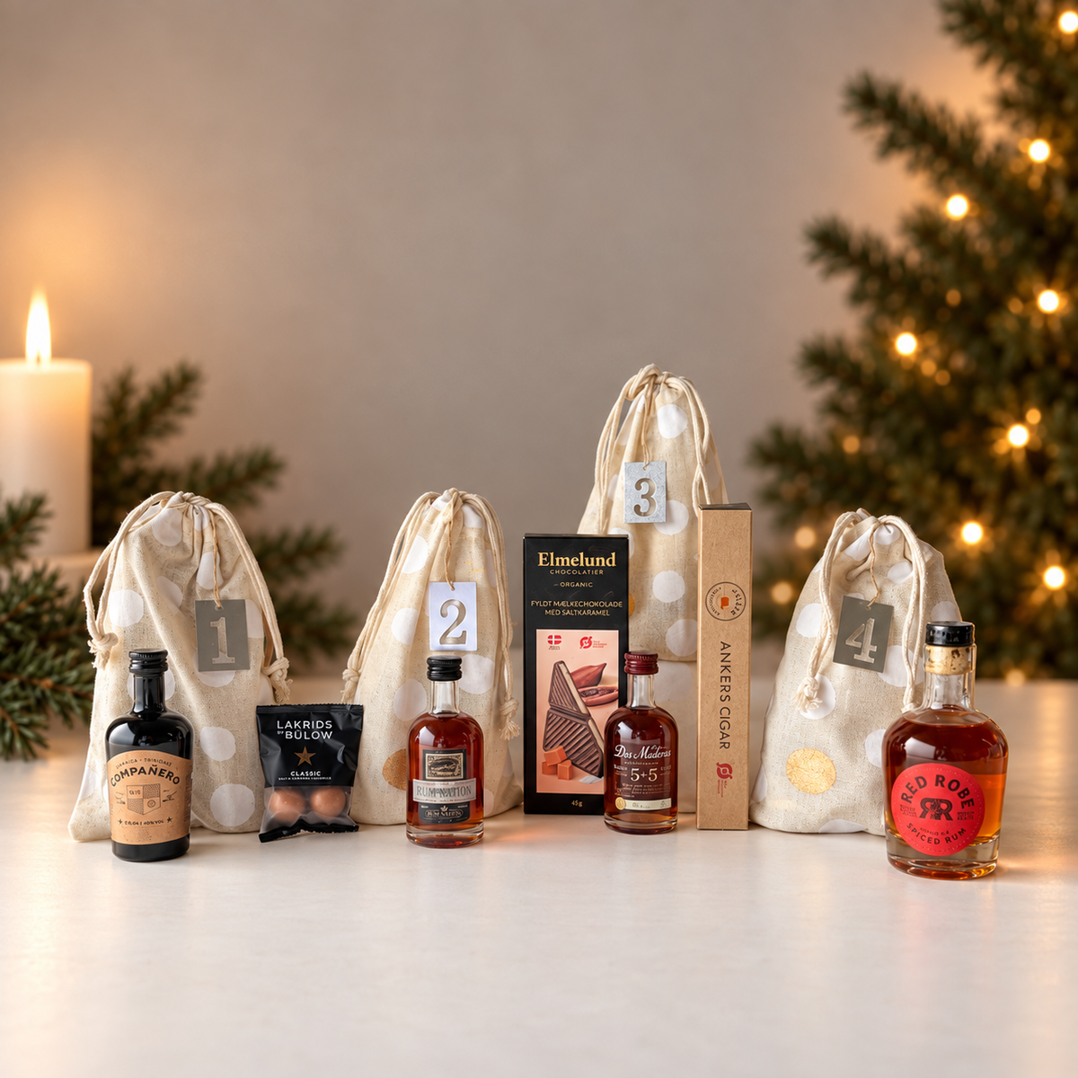 Adventskalender med rom / sukkerrørsspiritus og søde lækkerier