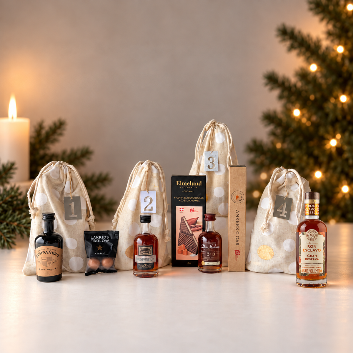 Adventskalender med rom / sukkerrørsspiritus og søde lækkerier