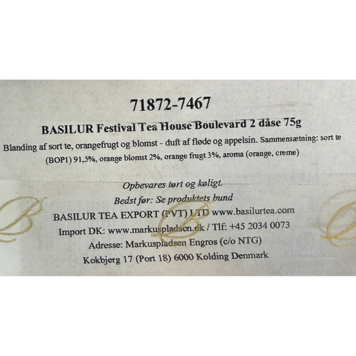 Tedåse 'Tea House' - cremet sort te med orange, Basilur