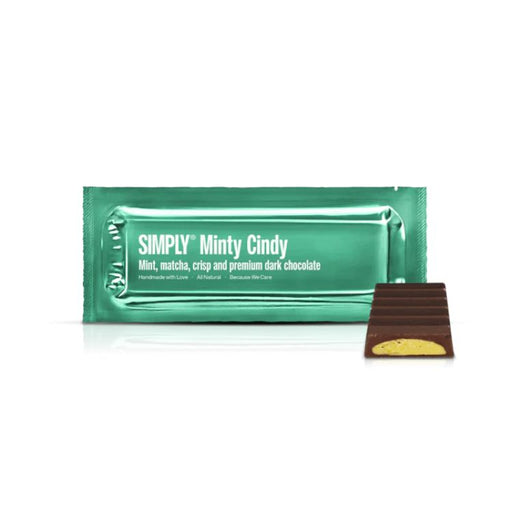 Minty Cindy bar, mørk chokolade med hvid chokolade, mint, matcha og knas.