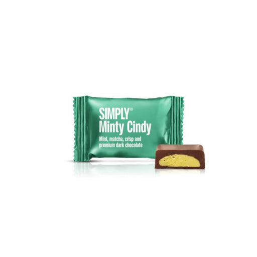 Minty Cindy Small One, mørk chokolade med hvid chokolade, mint, matcha og knas.