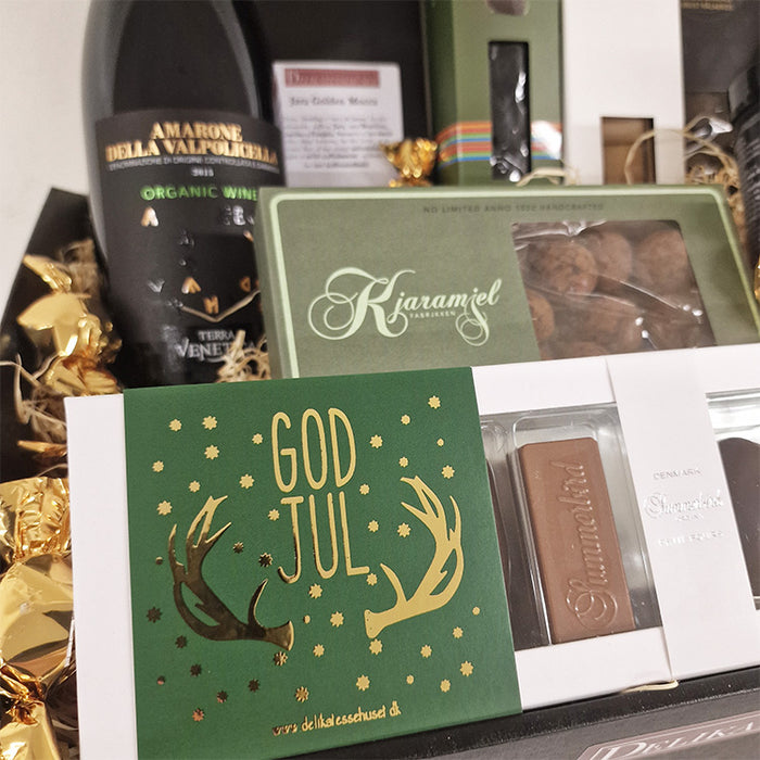 Kæmpe julekurv med 1.klasses vin og chokolade