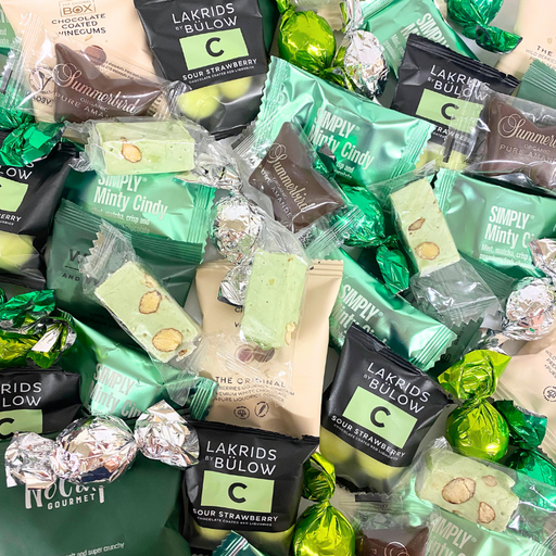 Grønne flowpacks, enkeltindpakkede lækkerier til reception, mødelokale, fest, babyshower og mange andre begivenheder. 