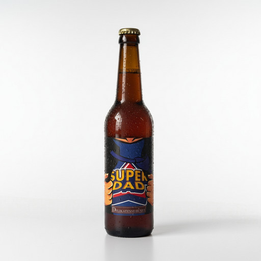 Specialøl IPA med motiv 'Superdad' perfekt til fars dag 