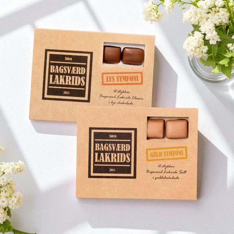 Bagsværd Lakrids lys og guld symfoni gaveæsker.