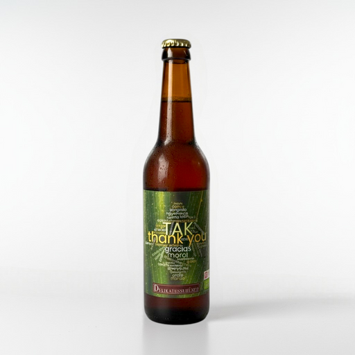 Specialøl med motiv 'Tak'