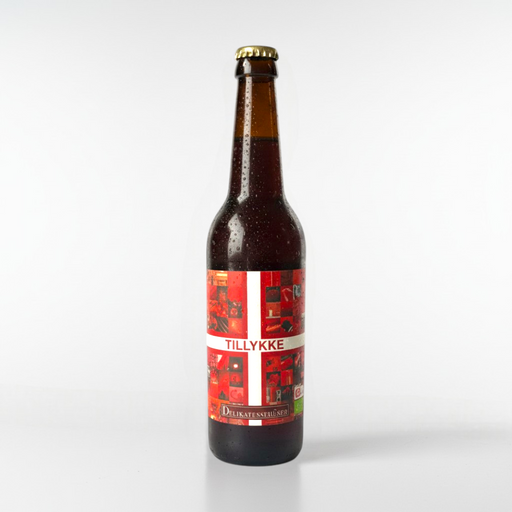 Specialøl med motiv 'Tillykke'