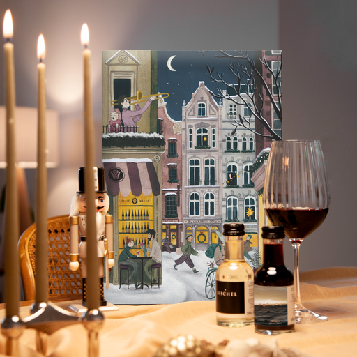 Eksklusiv julekalender med 24 små flasker vin