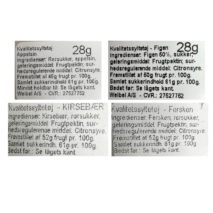 Mini syltetøj 4 stk. -appelsin, fersken, Kirsebær & Figen