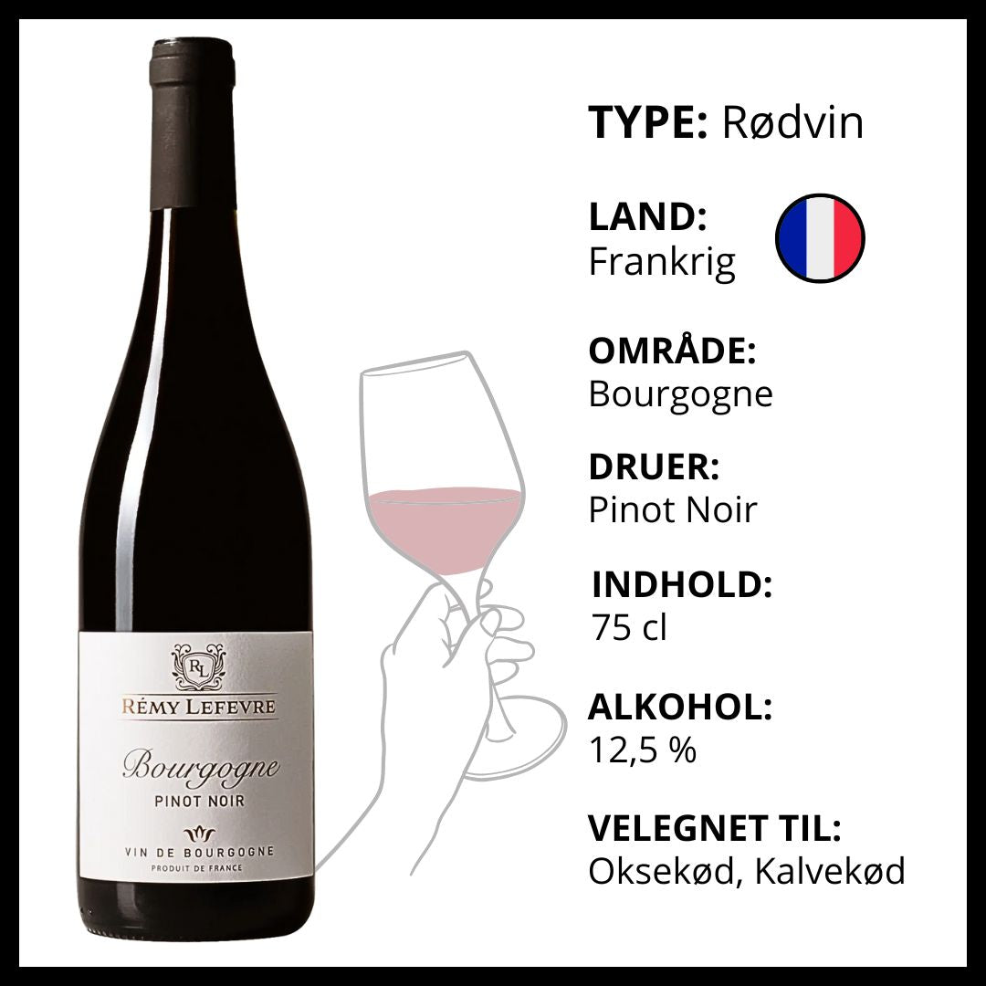 Fransk Rémy Lefevre rødvin fra Bourgogne lavet på Pinot Noir druer.