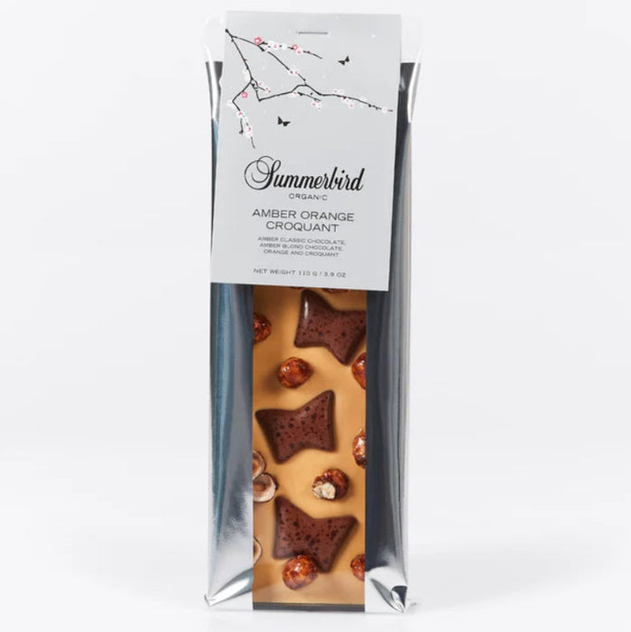 Amber chokolade, Summerbird, krokant, appelsin, håndlavet chokolade, luksuschokolade, dansk kvalitet.