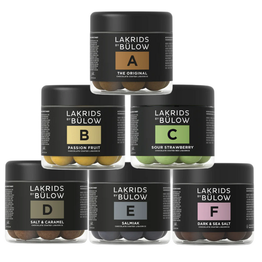 Lakrids by Bülow samling med 6 bøtter smagsfuld lakrids. Sampakken indeholder alle deres originale varianter.