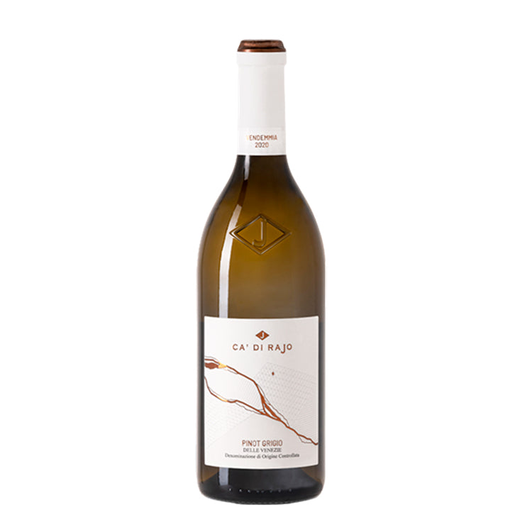 Ca Di Rajo Pinot Grigio hvidvin fra Italien i en flaske med hvid etiket.