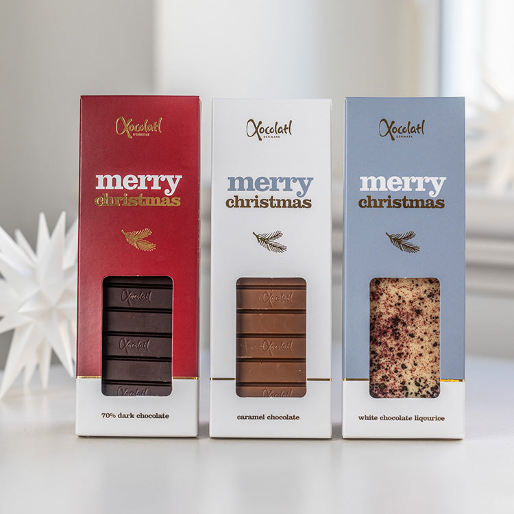 Merry Christmas-serien fra Xocolatl – oversigtsbillede af julechokoladebarer