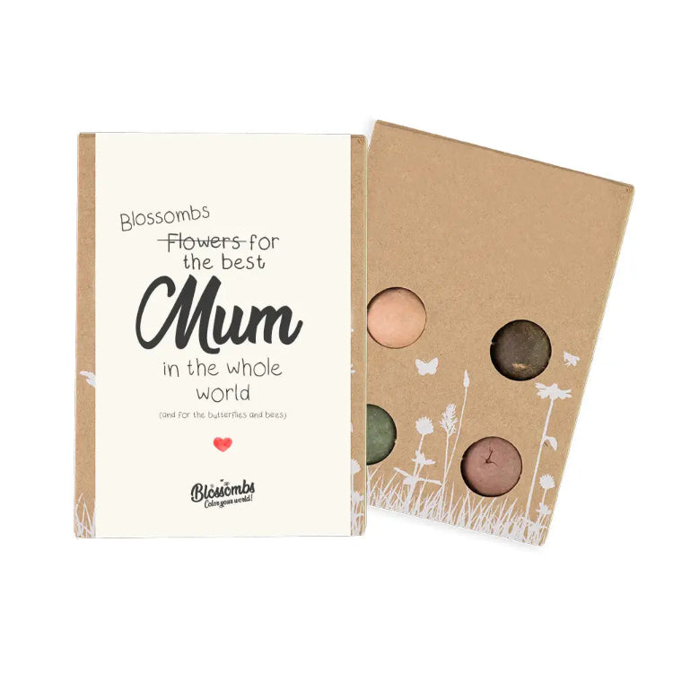 Lille Blossombs gaveæske til Mors Dag med teksten Flowers for the best Mum.