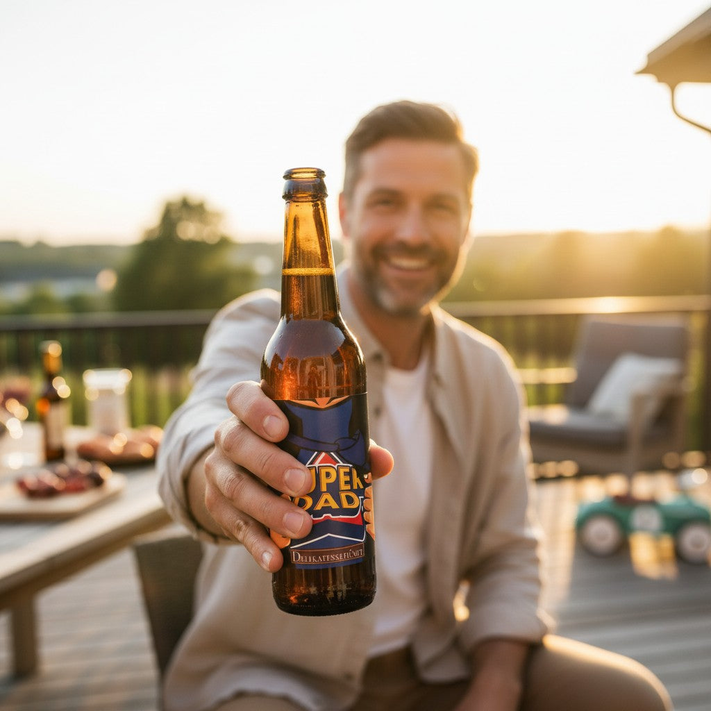 Flot specialøl med motivet 'Superdad' perfekt til fars dag 