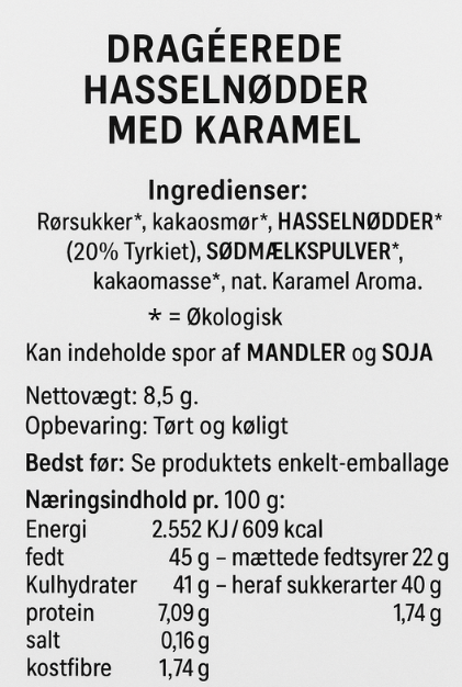 Hasselnødder Hvid Karamel, flowpack - Elmelund