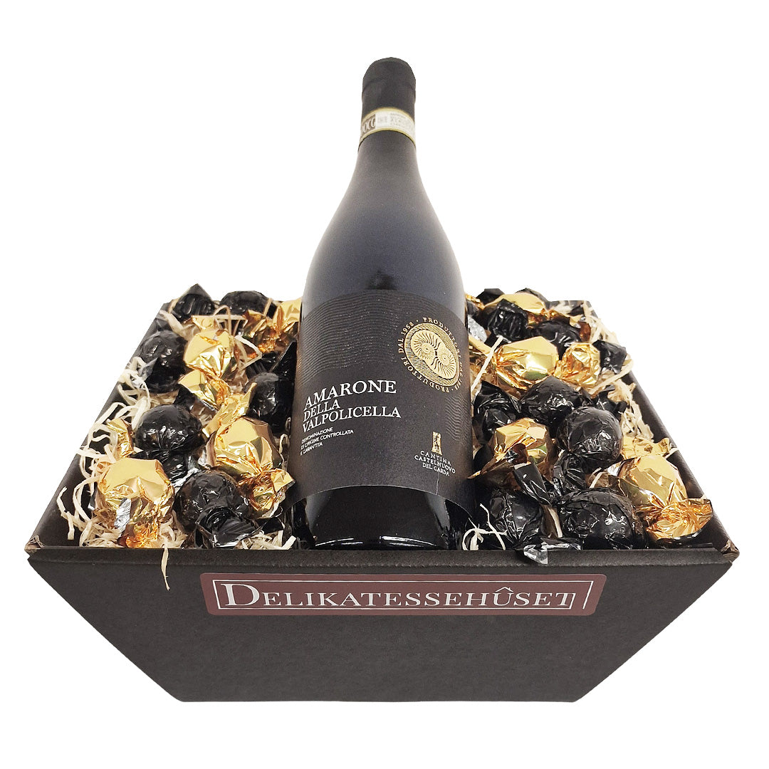 Julegave til medarbejdere - vingave med Valpolicella Amarone og chokolade