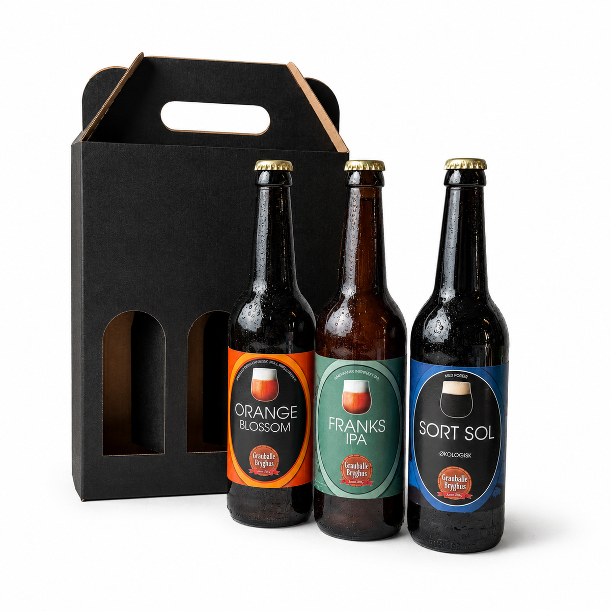 Gaveæske med 3 specialøl fra Grauballe Bryghus.