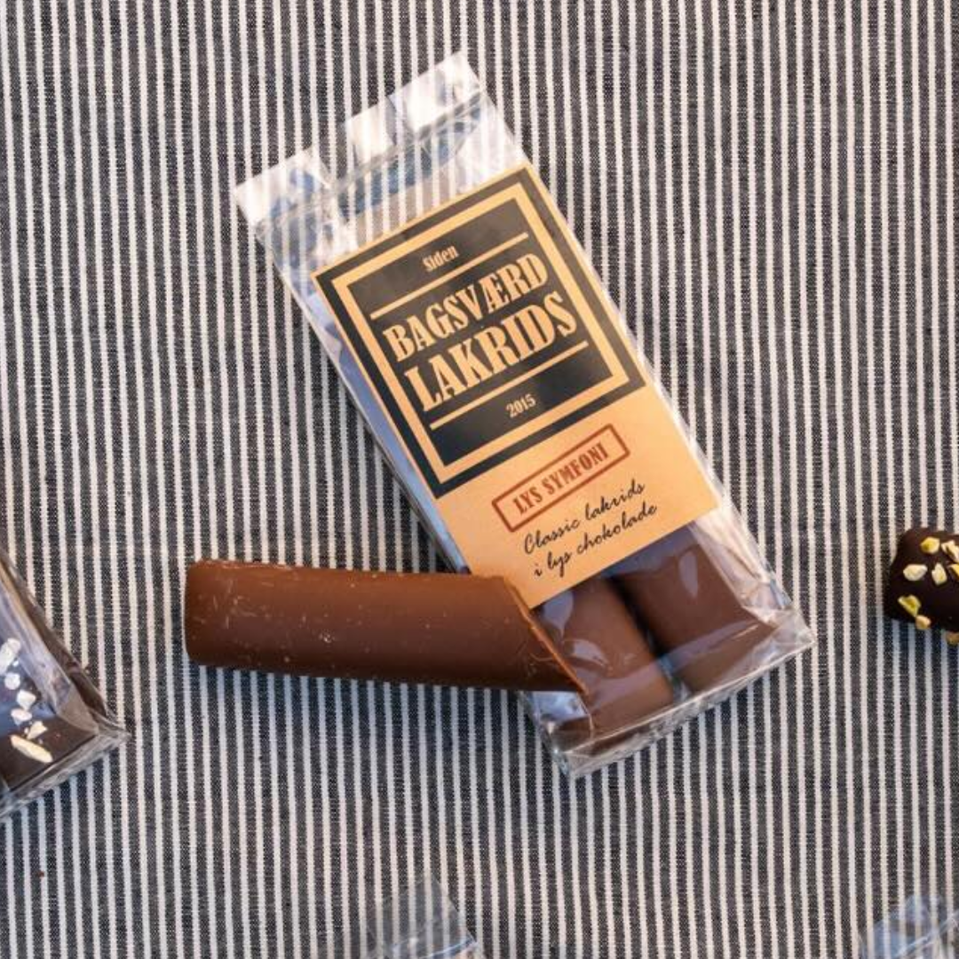 Lækker lys symfoni lakrids med chokolade fra Bagsværd Lakrids
