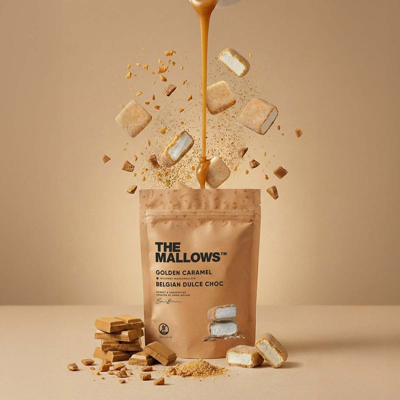 Golden Caramel fra The Mallows med pose og skumfiduser