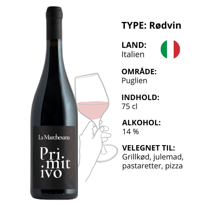 Rødvin, La Marchesana - Primitivo, ØKO (Italien)