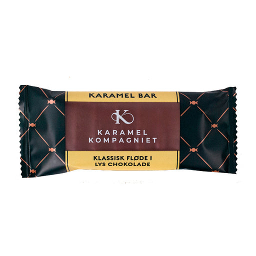 En karamel bar med fløde i lys chokolade, fra Karamel Kompagniet.