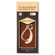 Mælkechokolade med orange og knas. Økologisk og dansk produceret fra Elmelund¨