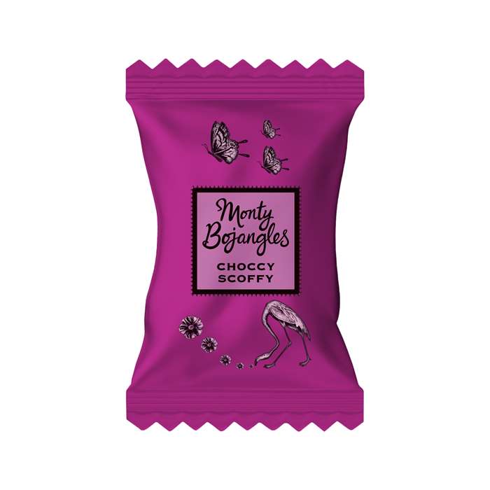 Chokoladetrøfler, enkelt indpakket. Monty Bojangles Choccy Scoffy