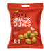 Grønne oliven med chili og urter. Chilien giver dem et varmt touch, og sammen med urterne giver de olivenen en skøn smag