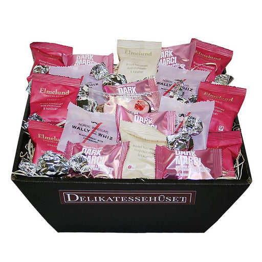 Flot pink gavekurv fyldt med en masse flowpacks